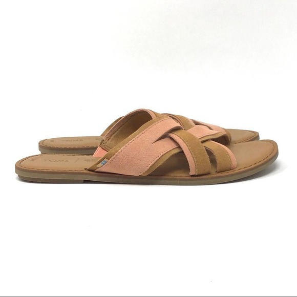 Toms | Val Tan Pink Suede Criss Cross Strap Slide Sandals 9.5 - Picture 2 of 8